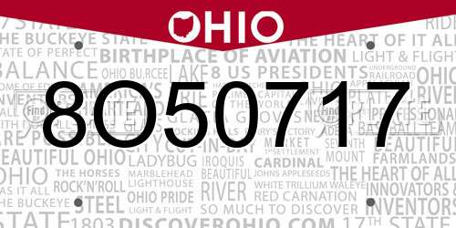 8O50717 Ohio License Plate