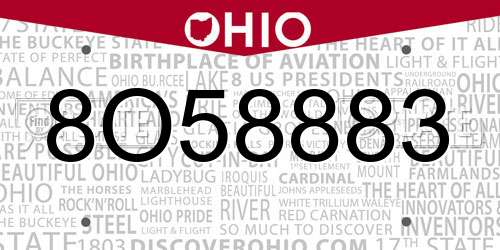8O58883 Ohio License Plate