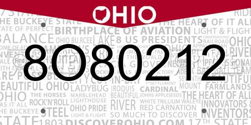 8O80212 Ohio License Plate