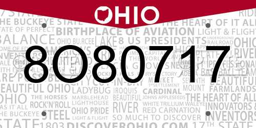 8O80717 Ohio License Plate