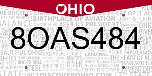 8OAS484 Ohio License Plate
