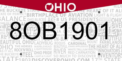 8OB1901 Ohio License Plate