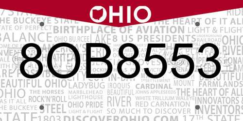 8OB8553 Ohio License Plate