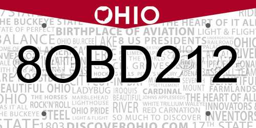 8OBD212 Ohio License Plate
