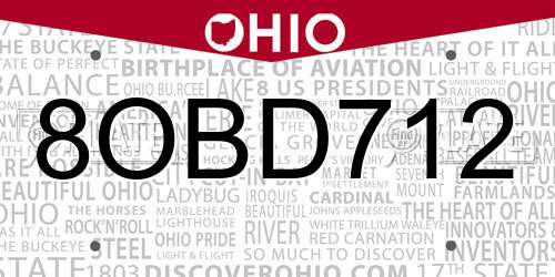 8OBD712 Ohio License Plate