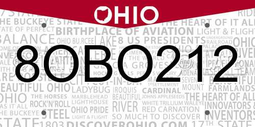 8OBO212 Ohio License Plate