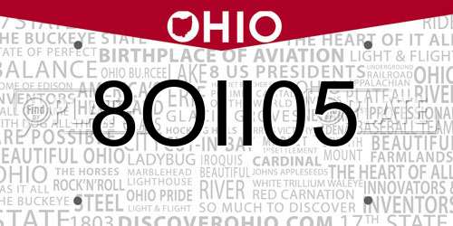 8OII05 Ohio License Plate