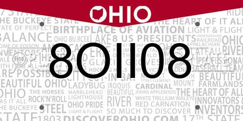 8OII08 Ohio License Plate