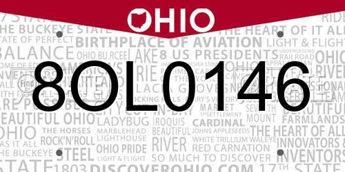 8OL0146 Ohio License Plate