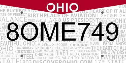 8OME749 Ohio License Plate