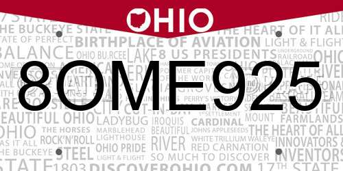 8OME925 Ohio License Plate