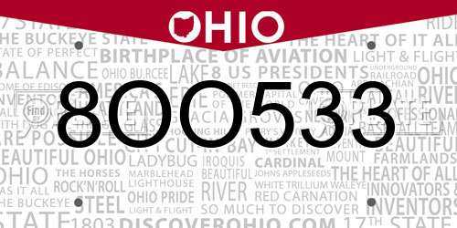 8OO533 Ohio License Plate