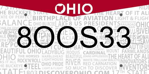 8OOS33 Ohio License Plate