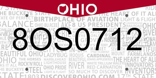 8OS0712 Ohio License Plate