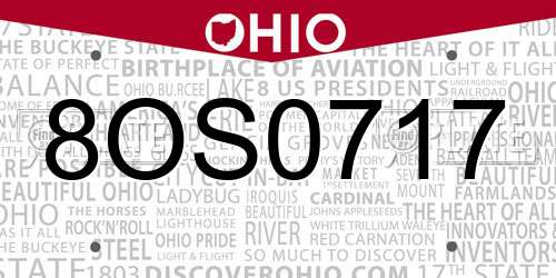 8OS0717 Ohio License Plate