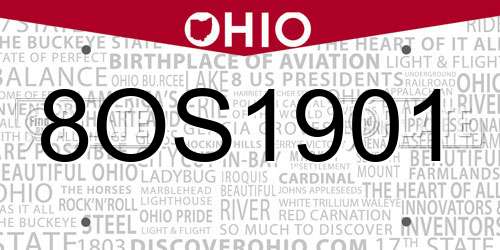 8OS1901 Ohio License Plate
