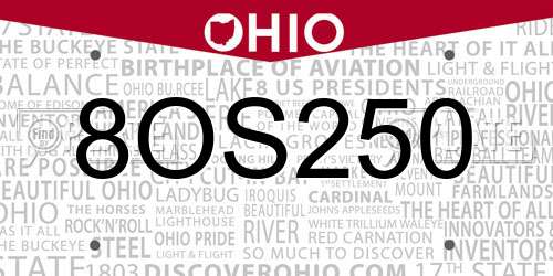 8OS250 Ohio License Plate
