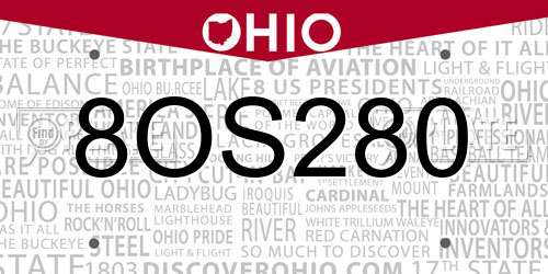 8OS280 Ohio License Plate