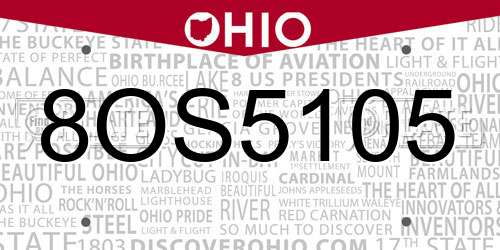 8OS5105 Ohio License Plate