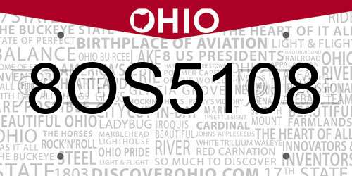 8OS5108 Ohio License Plate