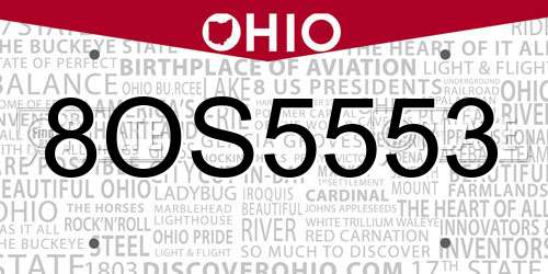 8OS5553 Ohio License Plate