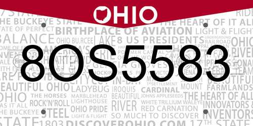 8OS5583 Ohio License Plate