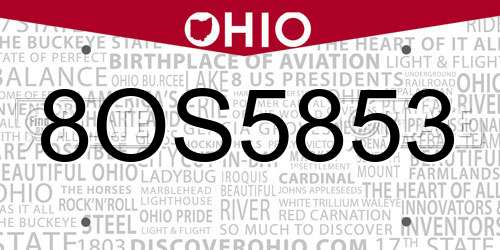 8OS5853 Ohio License Plate