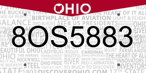 8OS5883 Ohio License Plate
