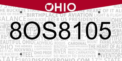 8OS8105 Ohio License Plate
