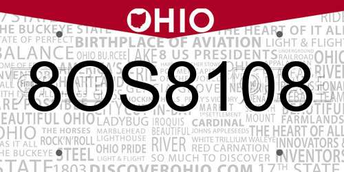 8OS8108 Ohio License Plate