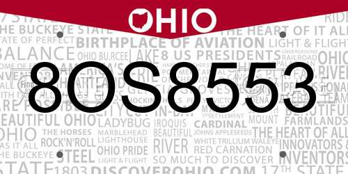 8OS8553 Ohio License Plate