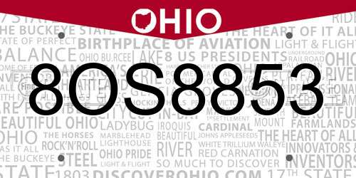 8OS8853 Ohio License Plate