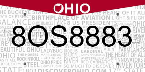 8OS8883 Ohio License Plate
