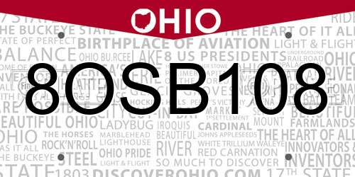 8OSB108 Ohio License Plate