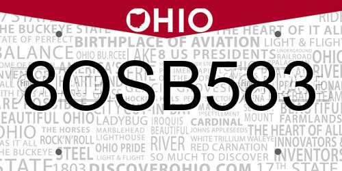 8OSB583 Ohio License Plate