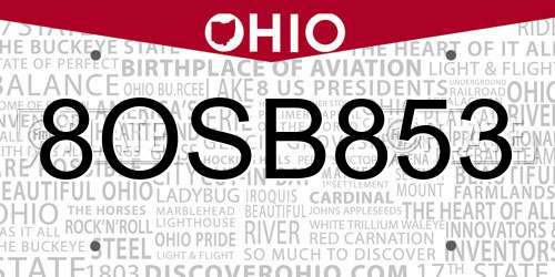 8OSB853 Ohio License Plate