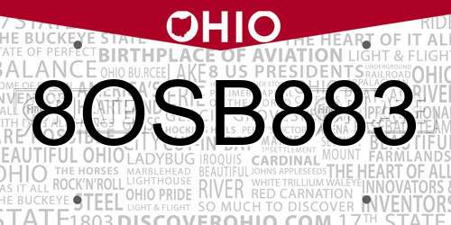 8OSB883 Ohio License Plate