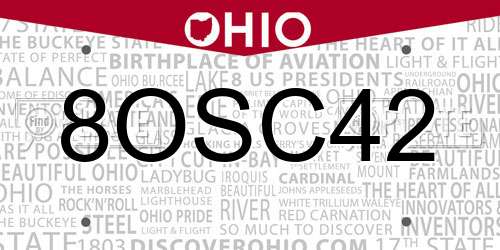 8OSC42 Ohio License Plate