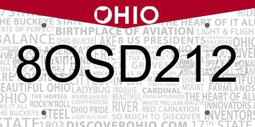 8OSD212 Ohio License Plate
