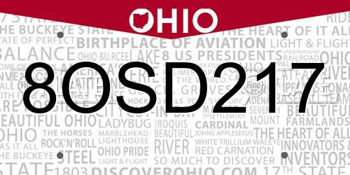 8OSD217 Ohio License Plate