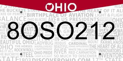 8OSO212 Ohio License Plate