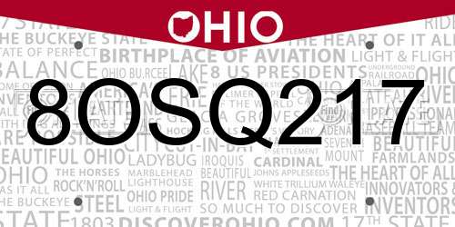 8OSQ217 Ohio License Plate