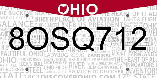 8OSQ712 Ohio License Plate