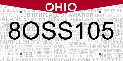 8OSS105 Ohio License Plate