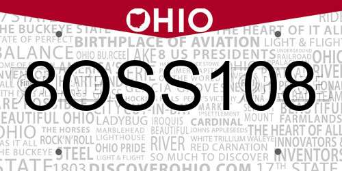 8OSS108 Ohio License Plate