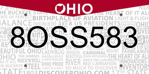 8OSS583 Ohio License Plate