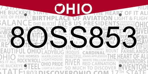 8OSS853 Ohio License Plate