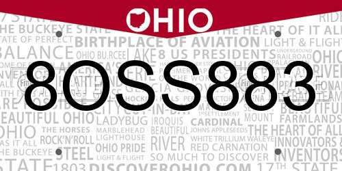 8OSS883 Ohio License Plate