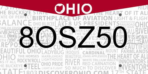 8OSZ50 Ohio License Plate