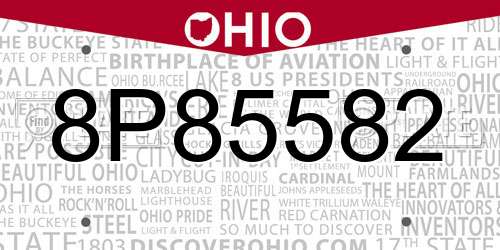 8P85582 Ohio License Plate
